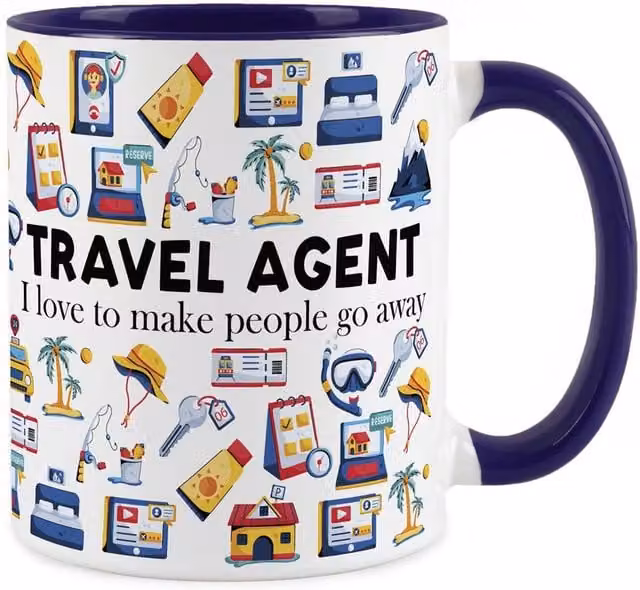 Purely Home Novelty Travel Agent Ceramic Mug in Navy Blue