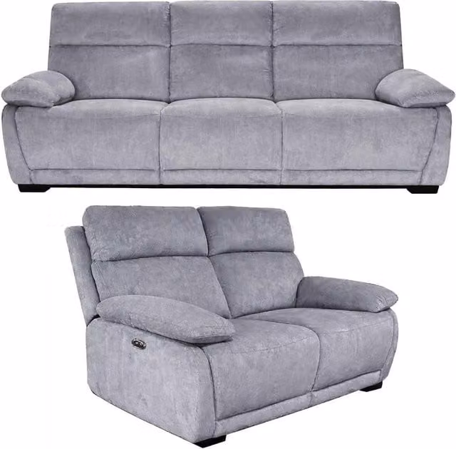 Furnishings For Less UK Piccadilly Grey Microfibre Electric Recliner Sofa Suite with USB Charging, 3 and 2 Seater – 1