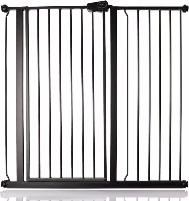 Bettacare Extendable Child and Pet Gate in Black, No-Drill Swing Door for Doors and Stairs, Width: 107.4 cm to 147.4 cm