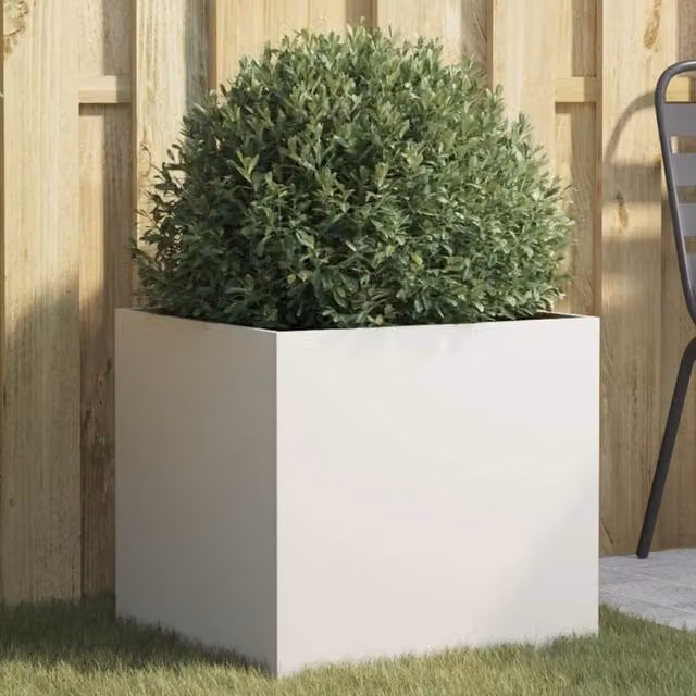 Berkfield Home Steel Planter Tub, White, W: 49 cm, D: 47 cm, H: 46 cm – 1