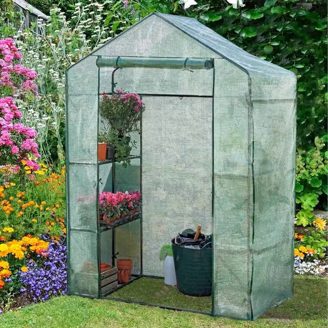 Idooka Green Plastic Walk In Gable Greenhouse for Outdoor Plants