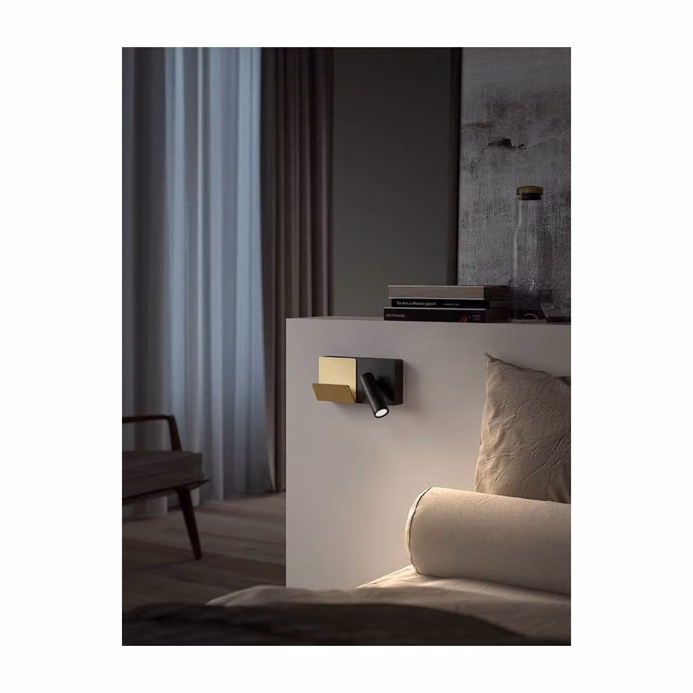 Netlighting E LED Wall Reading Light in Black and Gold/Brass with 3.2W Warm White Light – 2