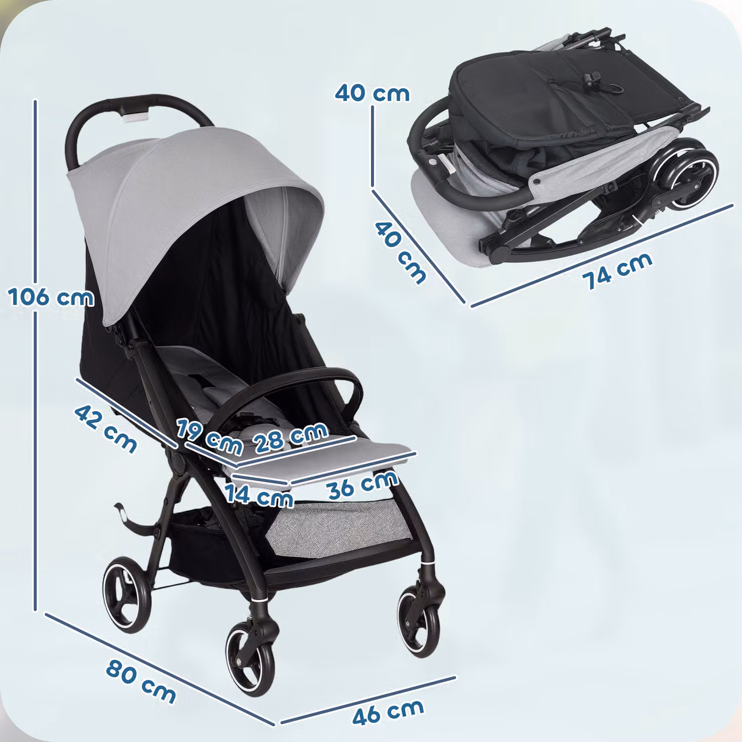 AIYAPLAY Lightweight Travel Stroller and Compact Buggy in Grey with One-Hand Fold and Suspension – 3