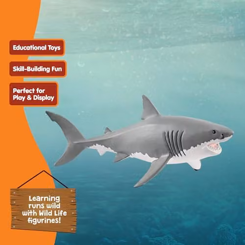 Schleich Wild Life Great White Shark Toy Figurine, White, Grey and Multicolour – 4