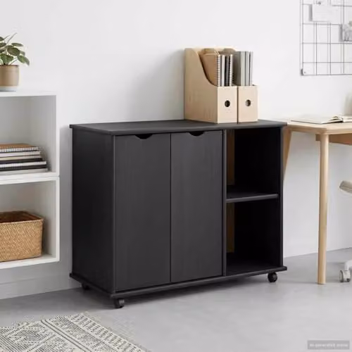 vidaXL Rolling Cabinet in Grey Solid Pine Wood W/D/H: 100 x 39 x 65.5 cm – 2