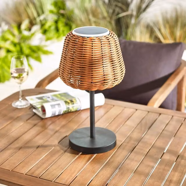 FurnitureboxUK Sundara Solar LED Rattan Outdoor Table Light in Brown