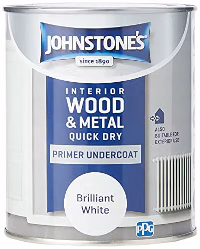 Johnstone's Quick Dry Gloss Primer Undercoat in Brilliant White, Water Based for Interior Wood and Metal, 0.75 L – 2