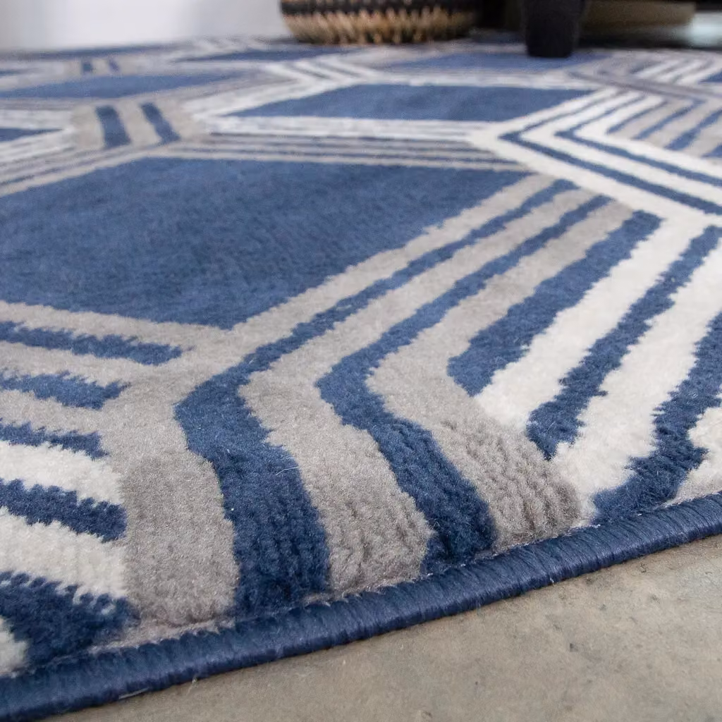 Kukoon Modern Geometric Living Area Rug in Blue and Grey, W: 80 cm, L: 150 cm – 3