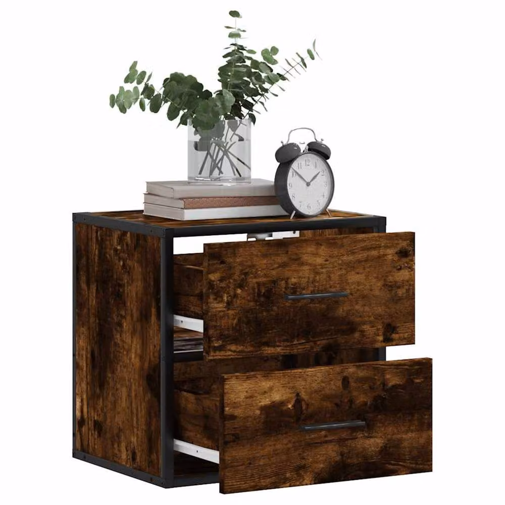 Berkfield Home Set of 2 Wall-mounted Bedside Cabinets, Smoked Oak Brown, W: 40 cm, D: 31 cm, H: 39.5 cm – 4