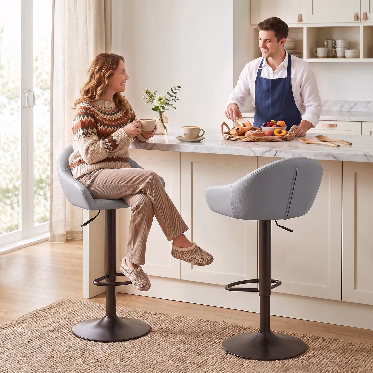 HOMCOM Set of 2 Grey Adjustable Height Bar Stools with Armrests and Backrests – 2