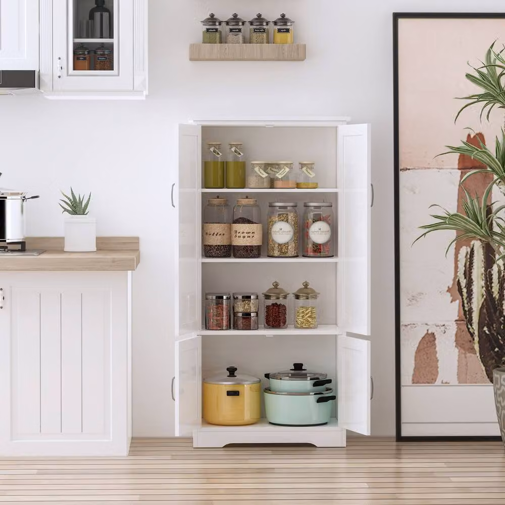 STILVORA White MDF Freestanding Storage Cabinet with 4 Hinged Doors and Adjustable Internal Shelves – 3