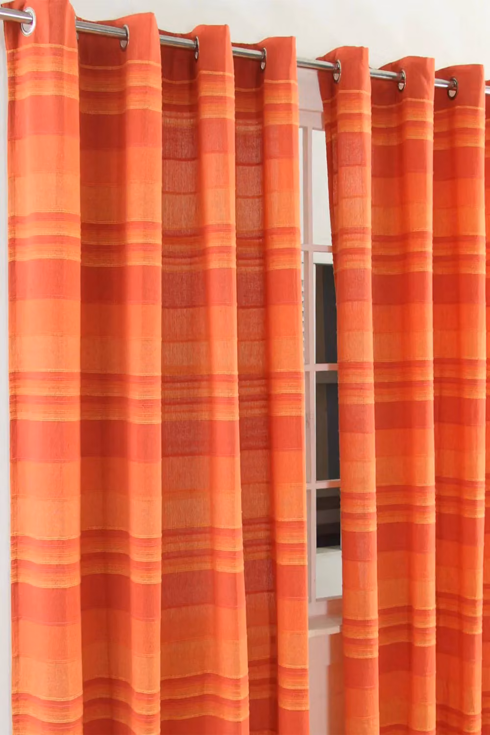 Homescapes Cotton Morocco Striped Eyelet Curtain Pair in Terracotta, Width: 167 cm, Drop: 228 cm – 2