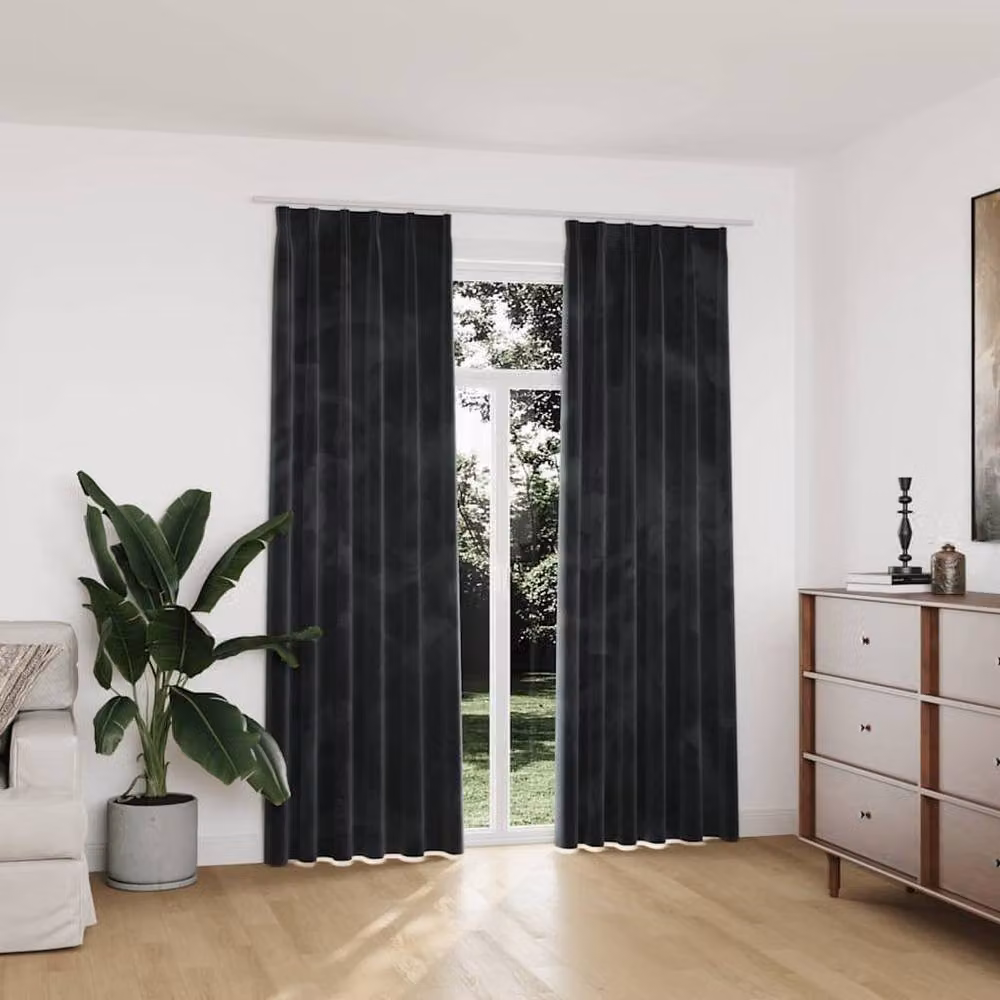 Berkfield Home Blackout Velvet Curtains, 2 Pack, Anthracite Grey, W: 140 cm, H: 225 cm – 2