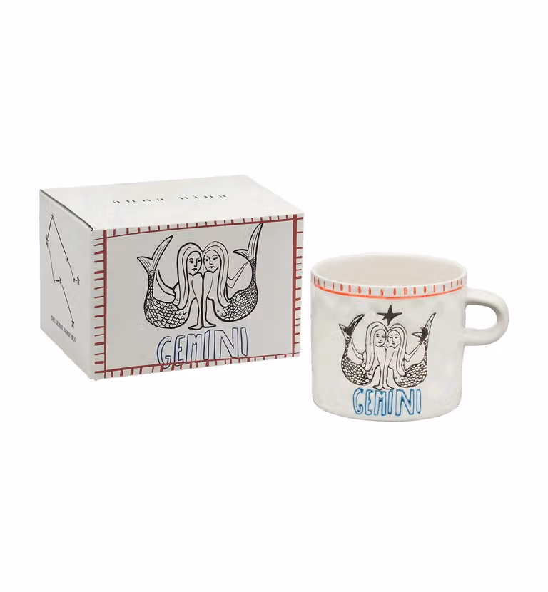 Anna + Nina Gemini Zodiac Stoneware Tea Mug, White, 500 ml