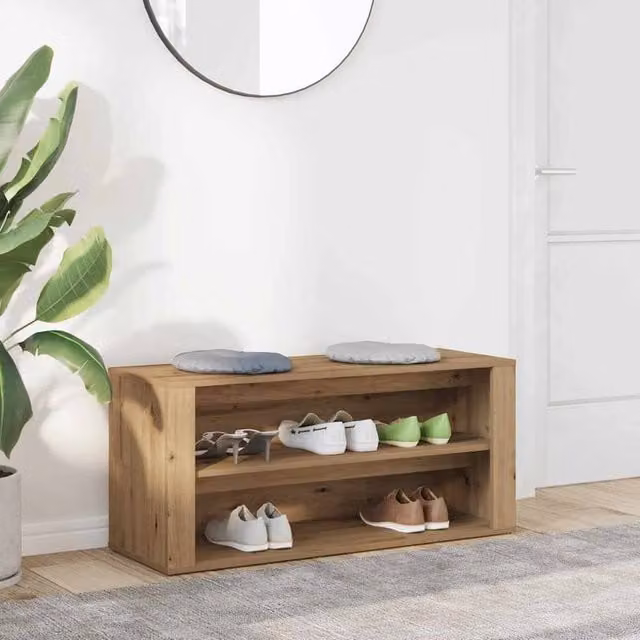 Berkfield Home Artisan Oak Shoe Bench in Brown, W/D/H: 100 x 35 x 45 cm