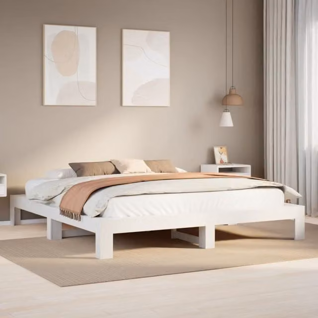 Berkfield Home White Solid Pine Wood Super King Bed Frame W: 180 cm, D: 200 cm