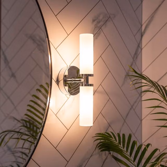 ValueLights Canya 2 Way Silver Chrome Bathroom Wall Light with Reeded Glass and LED Warm White Up/Down Lighting
