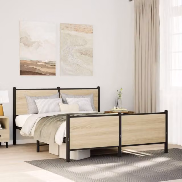 Berkfield Home Metal Bed Frame in Sonoma Oak Brown, W: 160 cm, D: 200 cm