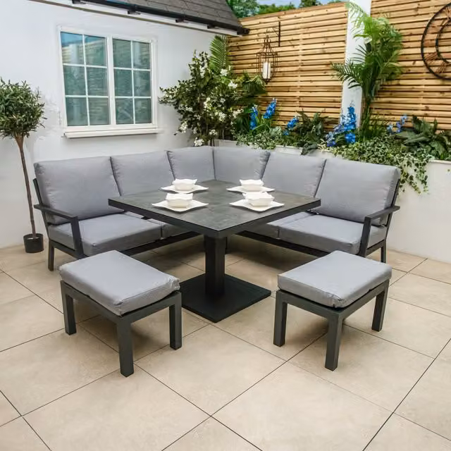 Bracken Outdoors Miami Deluxe Aluminium Compact Set with Adjustable Table and Stools in Anthracite Grey