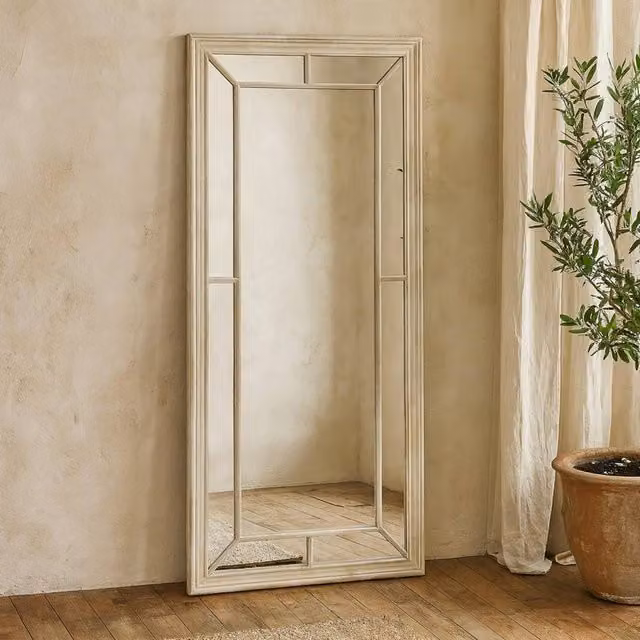 Wyld Haus Large Rustic Whitewashed Windowpane Wall Mirror in White