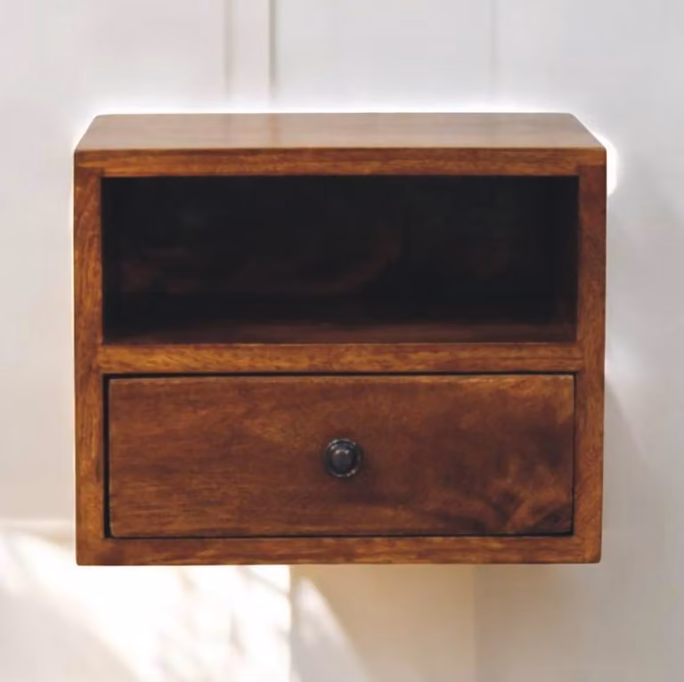 STILVORA Modern Wall-Mounted Nightstand with Drawer in Brown and Black