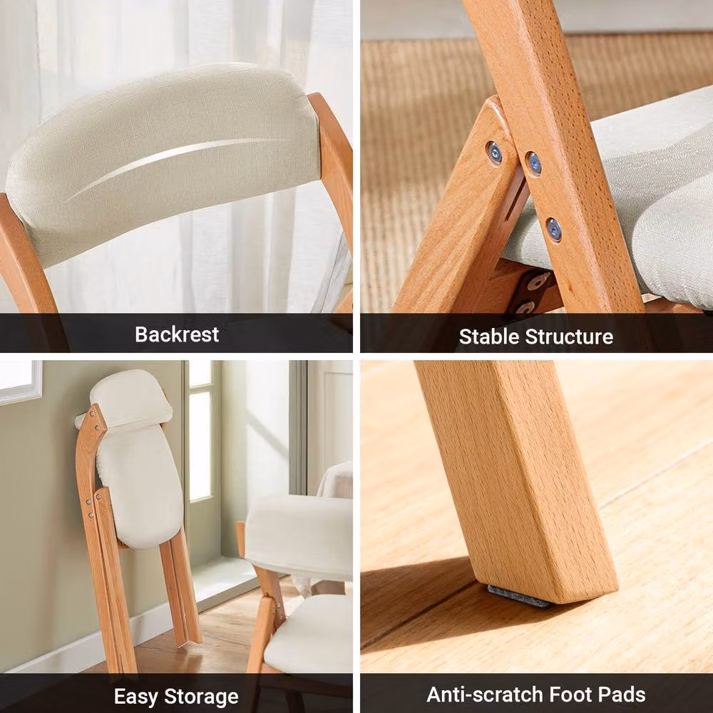 SoBuy Stackable Folding Chair with Beech Wood Frame and White Fabric Padding – 4