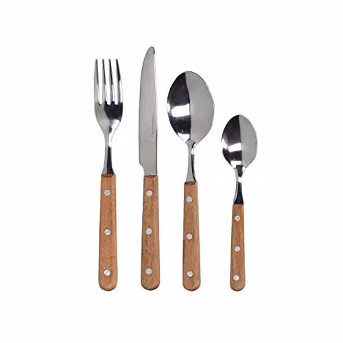 Mikasa Drift 16 Piece Brown Wood and Stainless Steel Cutlery Set for 4 – 1
