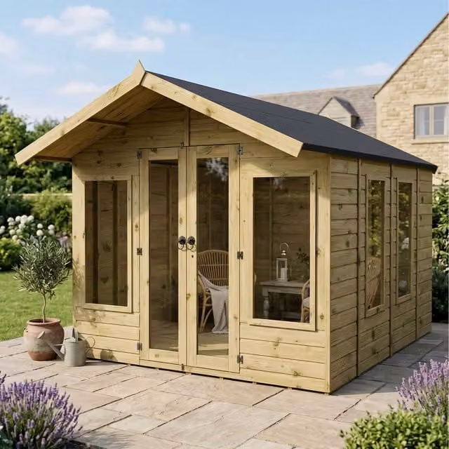 Waltons Brown Wooden Apex Roof Summerhouse Garden Room
