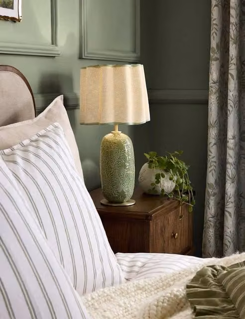 Laura Ashley Silchester Table Lamp in Green and Gold/Brass