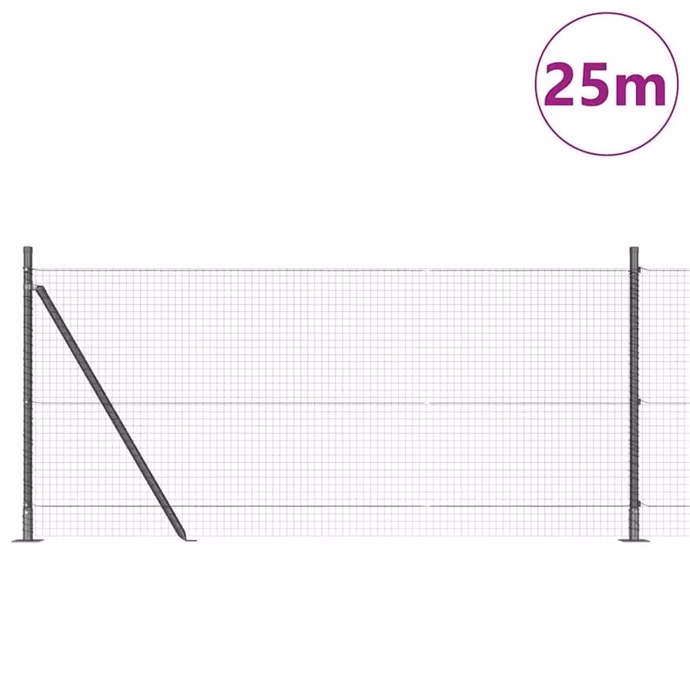 Berkfield Home Grey Steel Welded Wire Fence with 13 Flanged Posts, 0.8 x 25 m – 3