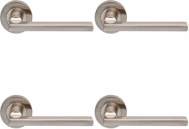 Loops 4 Pair Straight Plinth Mounted Handles with Round Rose in Satin Nickel Silver
