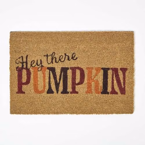 Homescapes Hey There Pumpkin Coir Doormat, Brown and Orange, W/D: 60 x 40 cm