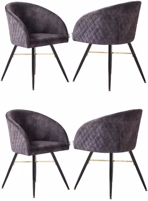 Life Interiors Set of 4 Vittorio Velvet Dining Chairs with Black Metal Legs and Quilted Design in Black and Gold – 2