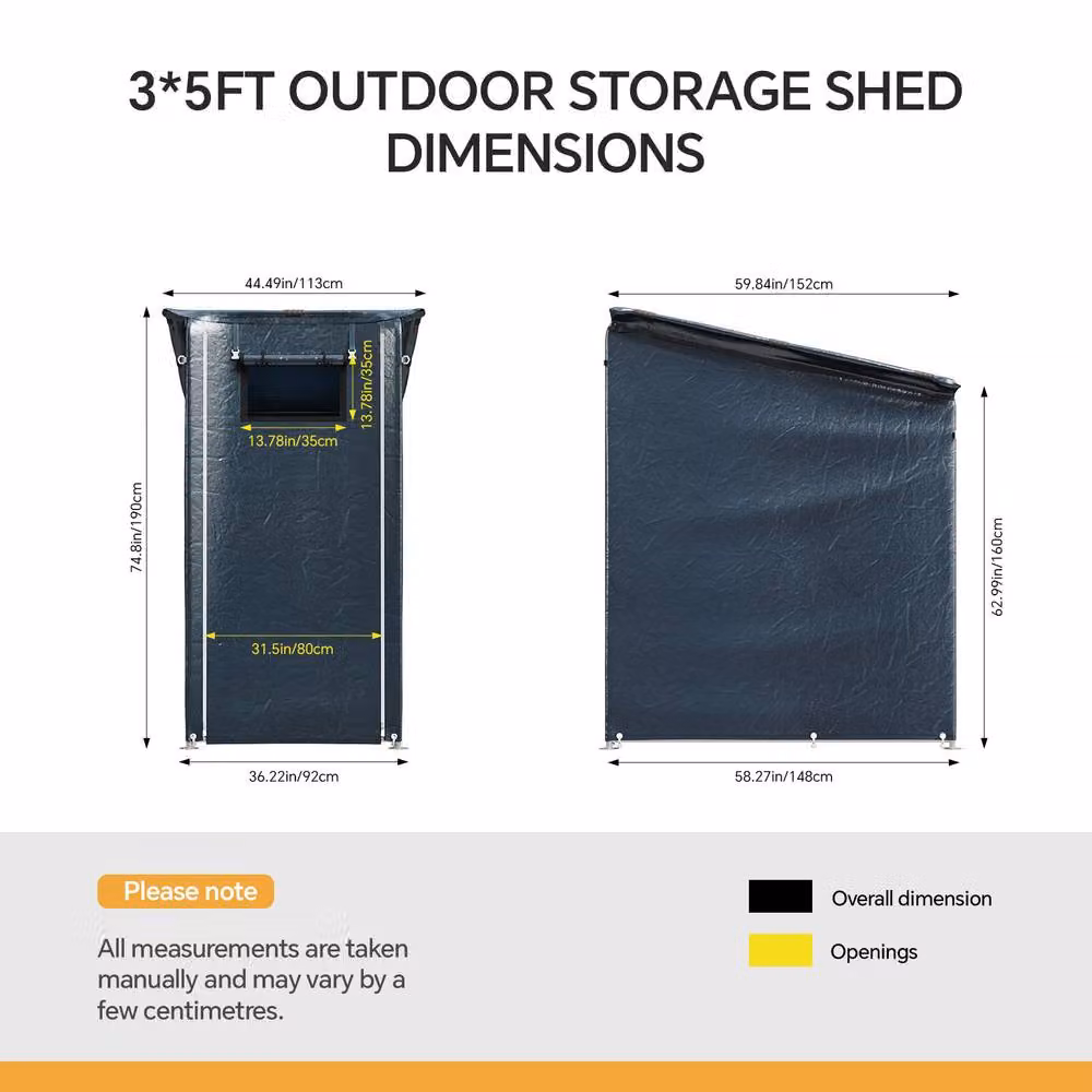 Living and Home Outdoor Garden Storage Shelter in Dark Grey with Roll-Up Zipper Door and Window, W/D/H: 91.44 x 91.44 x 190 cm – 6