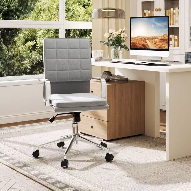 Costway Ergonomic Home Office Computer Chair with Rocking Backrest, Armrests and 360 Degree Swivel in Grey Fabric and Metal – 1