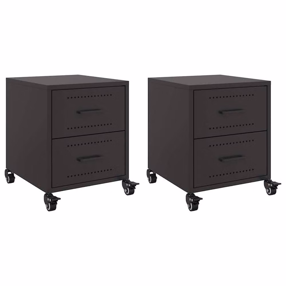 Berkfield Home Set of 2 Stylish Black Metal Bedside Cabinets, W/D/H: 36 x 39 x 43.5 cm – 2