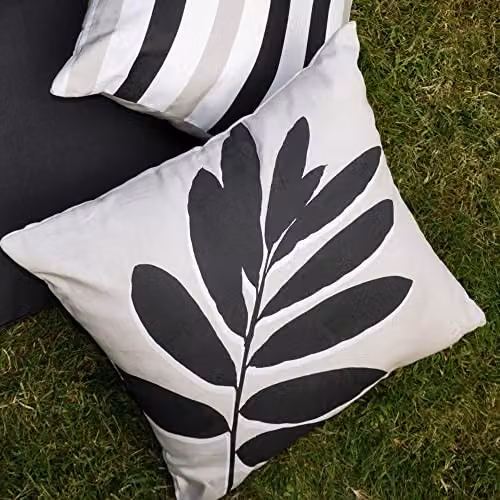 Fusion Black and Beige Floral Leaf Print Filled Square Cushion, W/D/H: 43 x 43 x 43 cm – 7