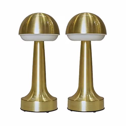MiniSun Set of 2 Contemporary Wireless Brass Touch Table Lamps with Integrated Rechargeable LED Mood Light in Gold/Brass – 1