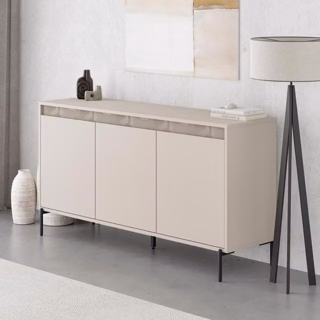 FWStyle Modern 3 Door Large Sandstone Sideboard in Beige – 1