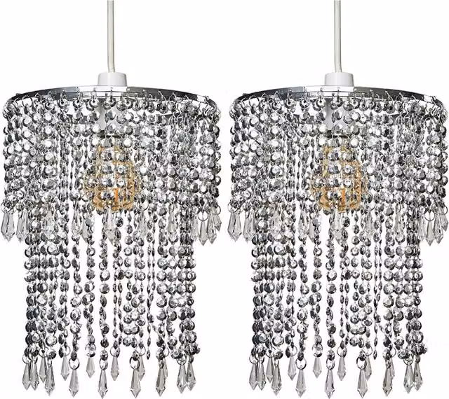 ValueLights Silver Acrylic Droplet Pair of Ceiling Pendant Lights