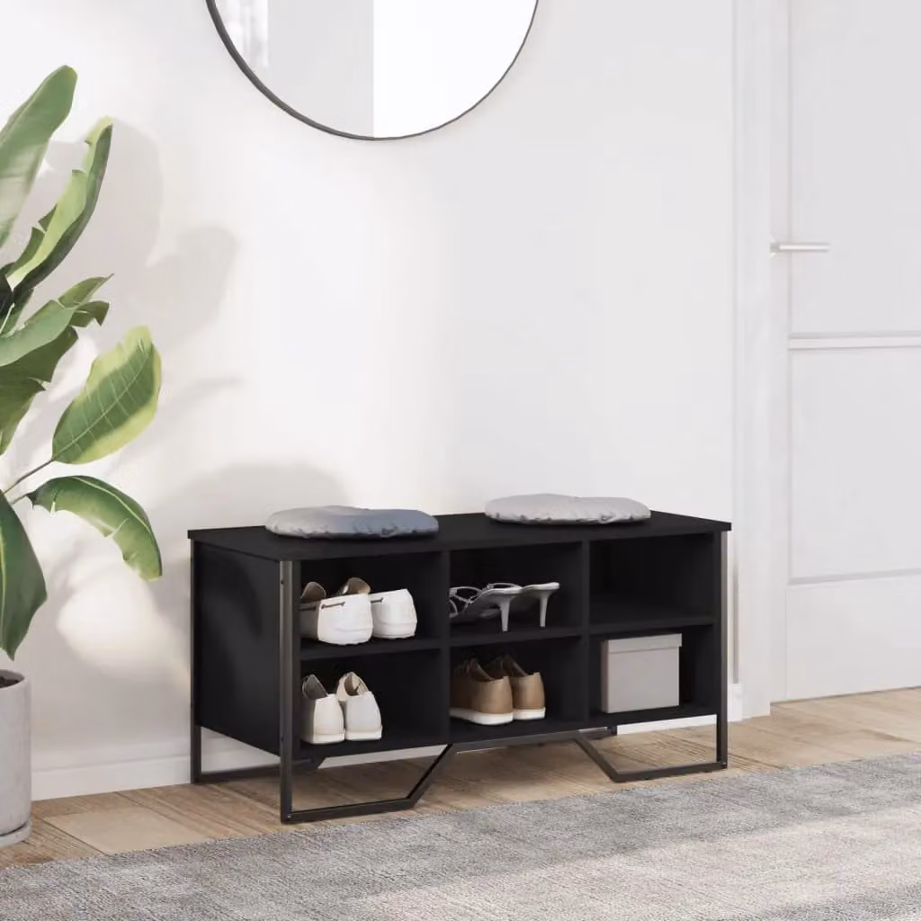 Berkfield Home Black Modern Shoe Cabinet with Integrated Seat, W/D/H: 90 x 38 x 45.5 cm – 3