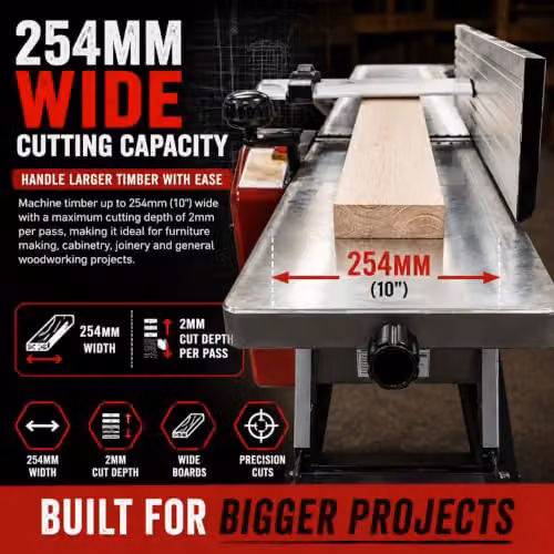 Lumberjack 254mm Professional Benchtop Planer Thicknesser with Leg Stand, 1500W, Red – 4