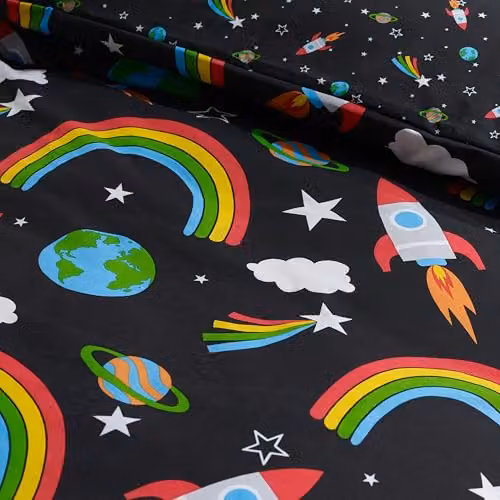 Catherine Lansfield Rainbow Rockets Reversible Double Duvet Cover and Pillowcase Set, Black and Multicolour, Duvet Cover: 200 x 200 cm, Pillowcase: 50 x 75 cm – 3