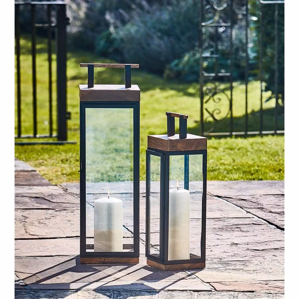 Ivyline Grace Tall Rustic Lantern in Natural Acacia Wood and Black Metal, H 52 x W 15 x D 15 cm – 4