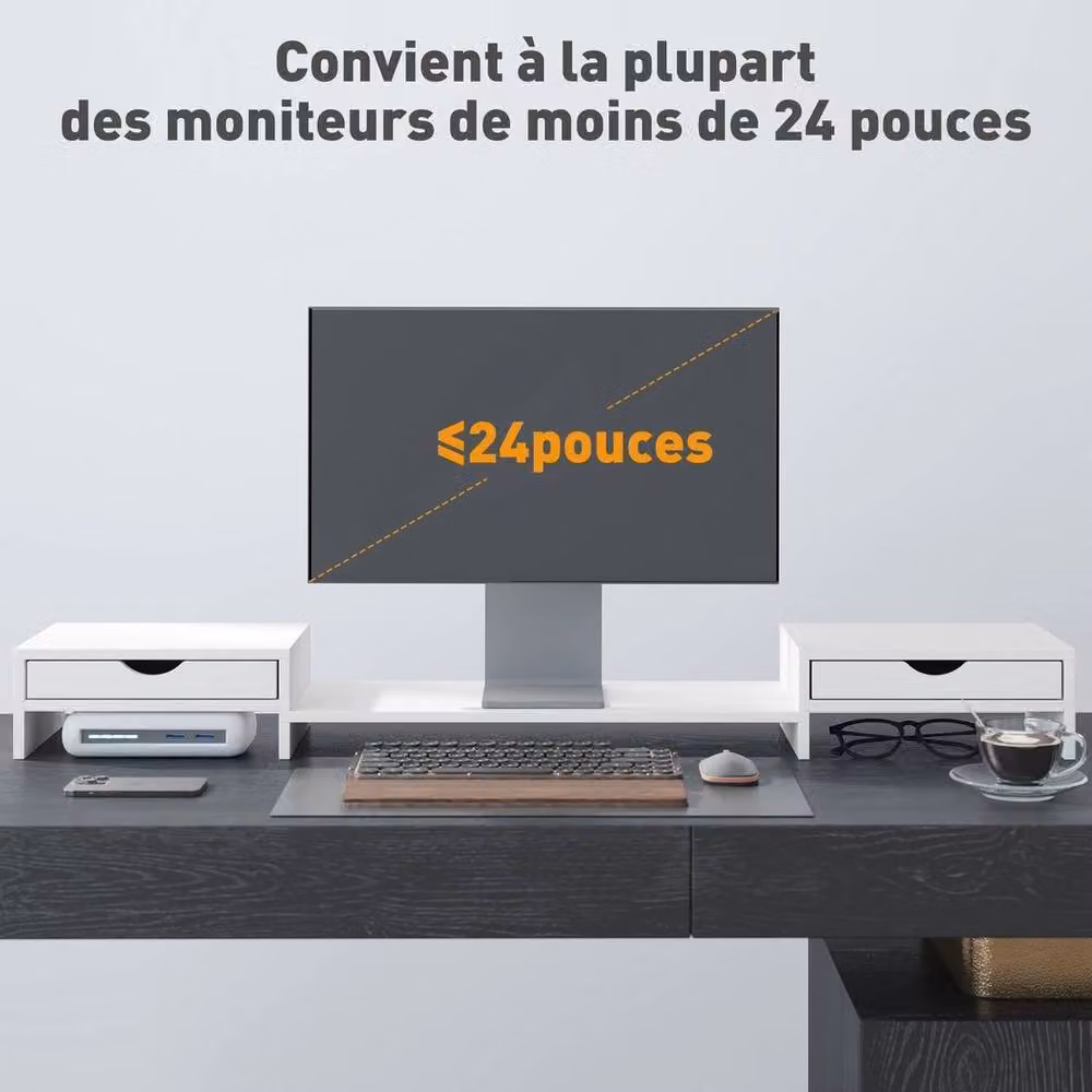 NESTLUNE Dual Monitor Stand Riser with Adjustable Length and Angle in White – 3