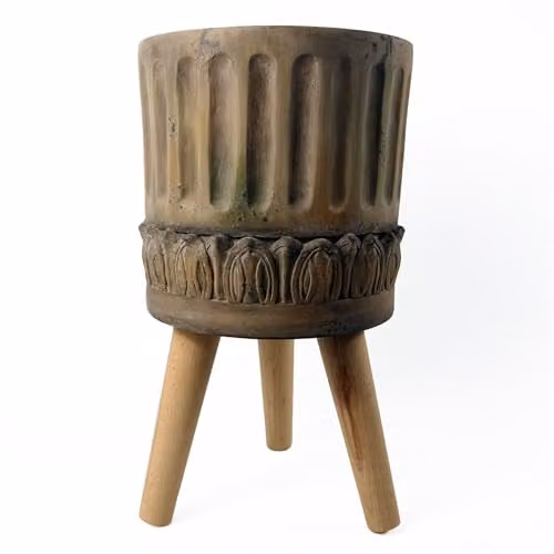 Leaf Design UK Zandi Roman Large Round Planter in Dark Brown, Diameter: 40 cm, Height: 21.5 cm – 1