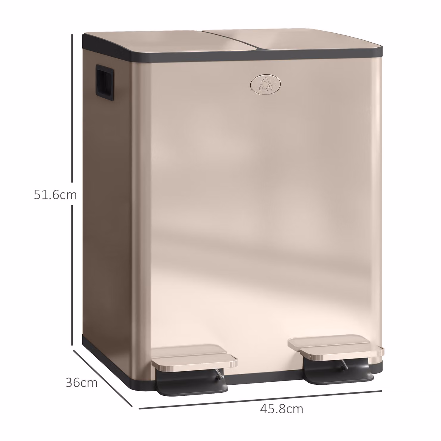 HOMCOM 40L Dual Compartment Stainless Steel Pedal Bin with Deodoriser Holders in Gold Tone – 3