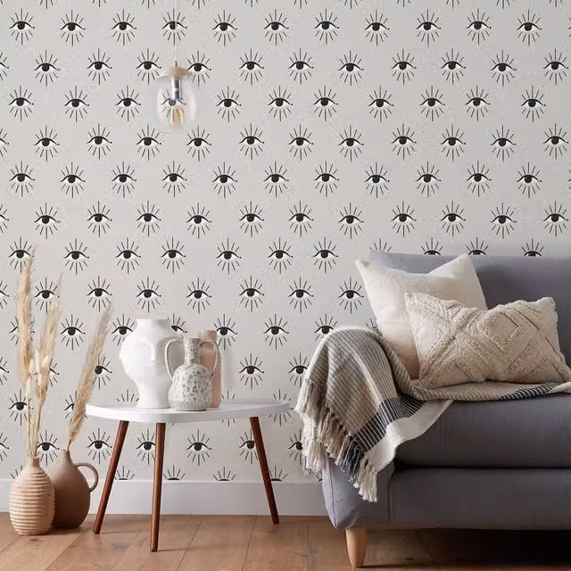 Furn Theia Abstract Foiled Printed Wallpaper in Grey and Gold