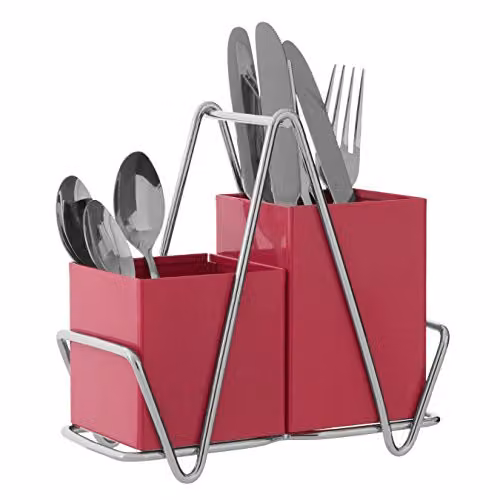 Premier Housewares Metal Wire Cutlery Caddy with Compartments, Pink, H18 x W18 x D9 cm – 2
