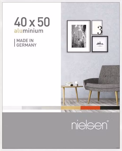 Nielsen Design Pixel Modern Rectangular Single Picture Frame in White with Metal and Glass, W/H: 40 x 50 cm